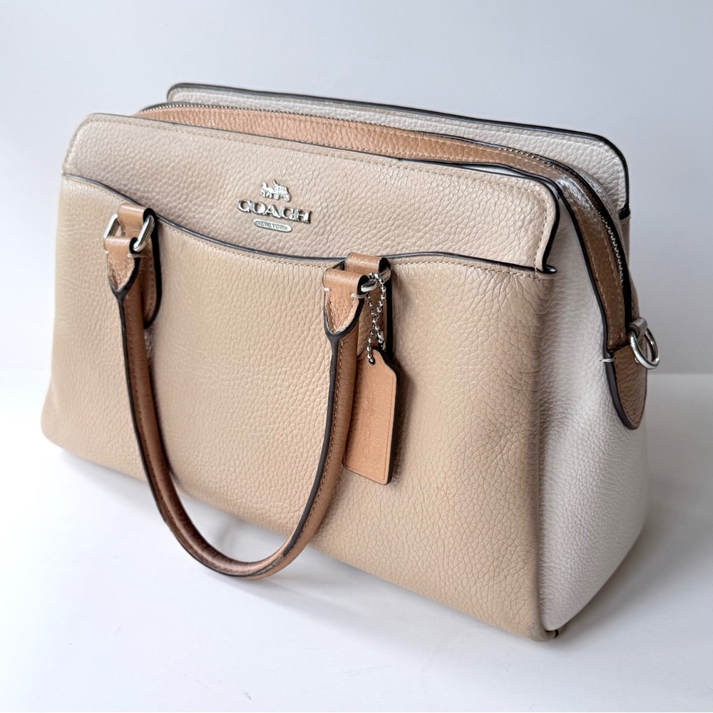 Coach Darcie Carryall Satchel Bag in Colorblock Chalk Beige Sand Tan - Picture 2 of 16